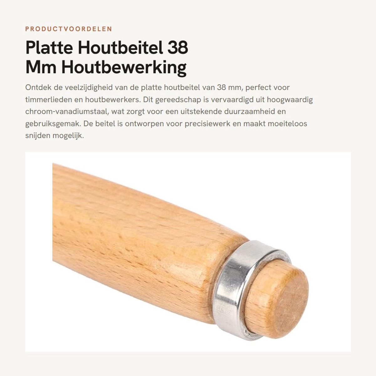 Dailygoods- Houtbeitel 38 Mm - Duurzaam Cr-V Staal - Platte Beitel - Houten Handvat - Eenvoudige Bediening - Comfortabel Gebruik
