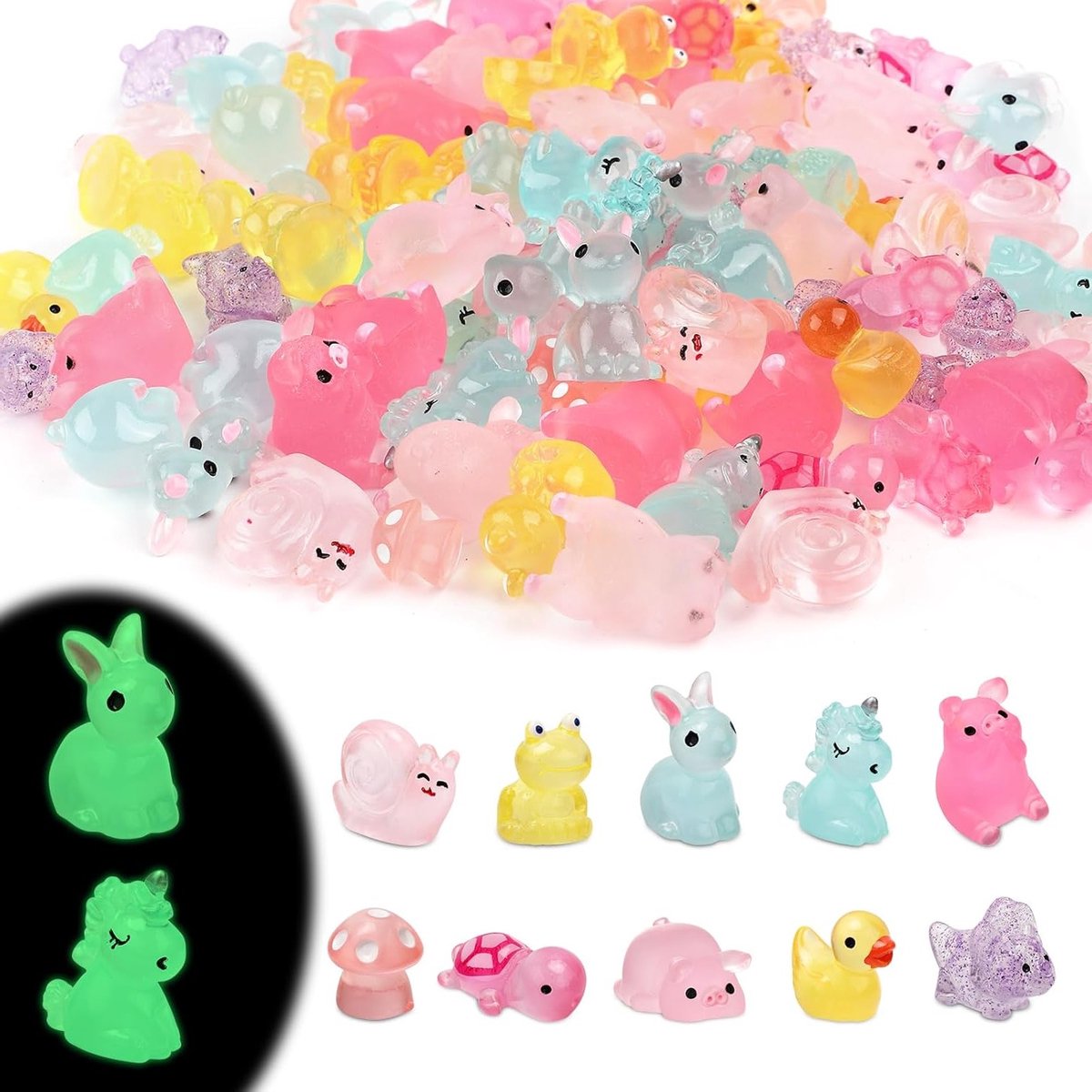 Miniatuur Dieren Figuren - 100 Stuks Luminous Resin Dieren voor Tuin Decoratie, Micro Landschap en Ambachten