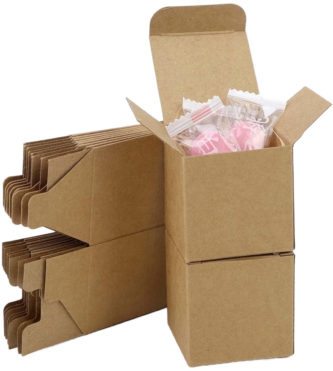 Dailygoods- Doosjes 50 stuks - Vierkante Doosjes - Kraftpapier met Deksel - Eenvoudig te Monteren - 100% Recyclebaar - Perfect voor Geschenken - Geschenkdozen