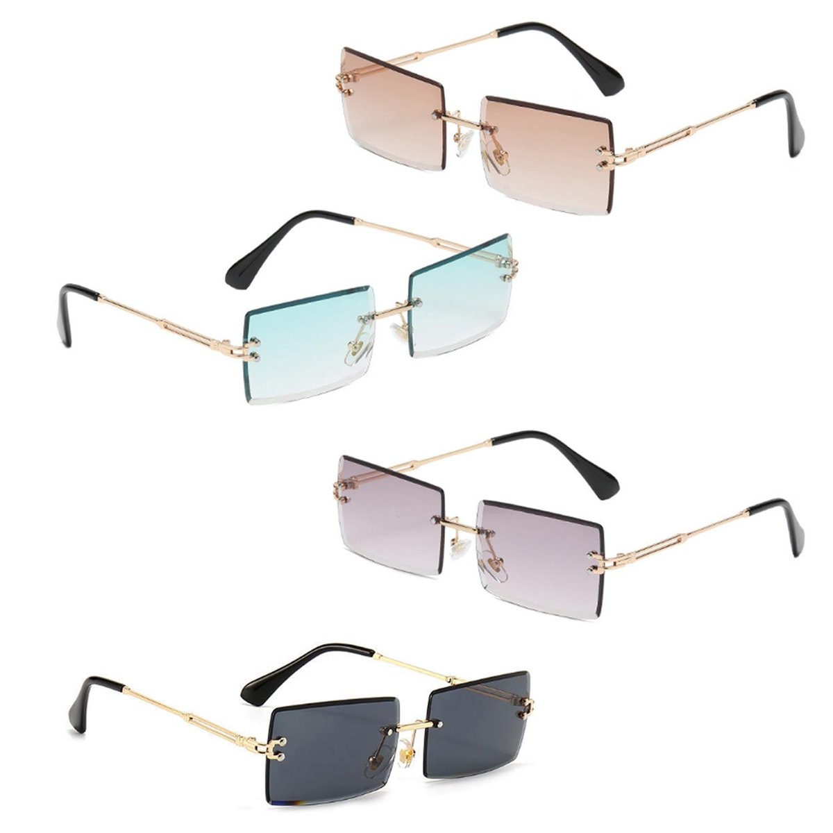 Dailygoods - Randloze Rechthoekige Zonnebril - Retro Uniseks Meerkleurig
