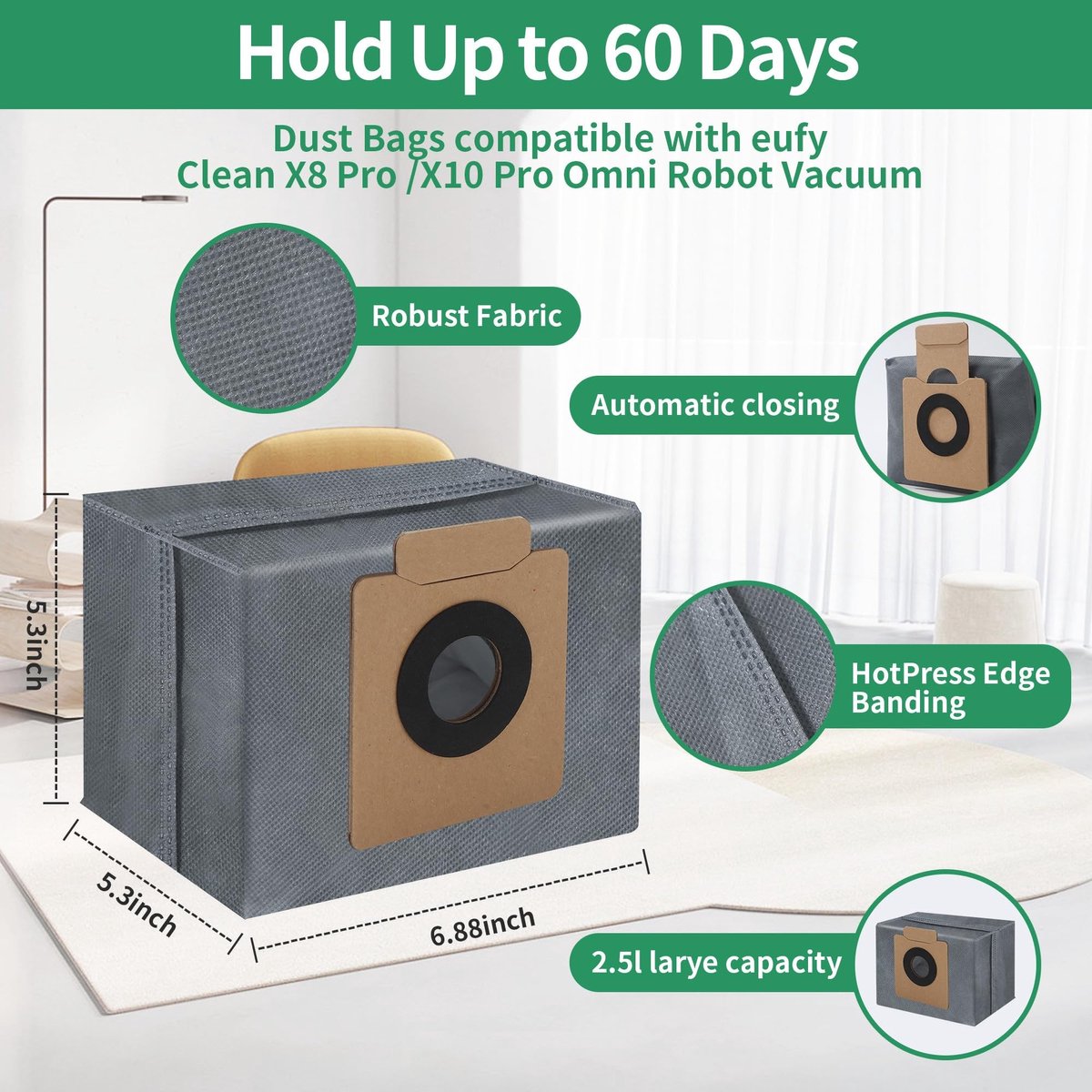 Dailygoods- Stofzakken Set van 14 - Geschikt voor Eufy X8 Pro/X10 Pro - 3L Inhoud - Eenvoudige Installatie - Vervangingsonderdelen - Stofzuigerzakken