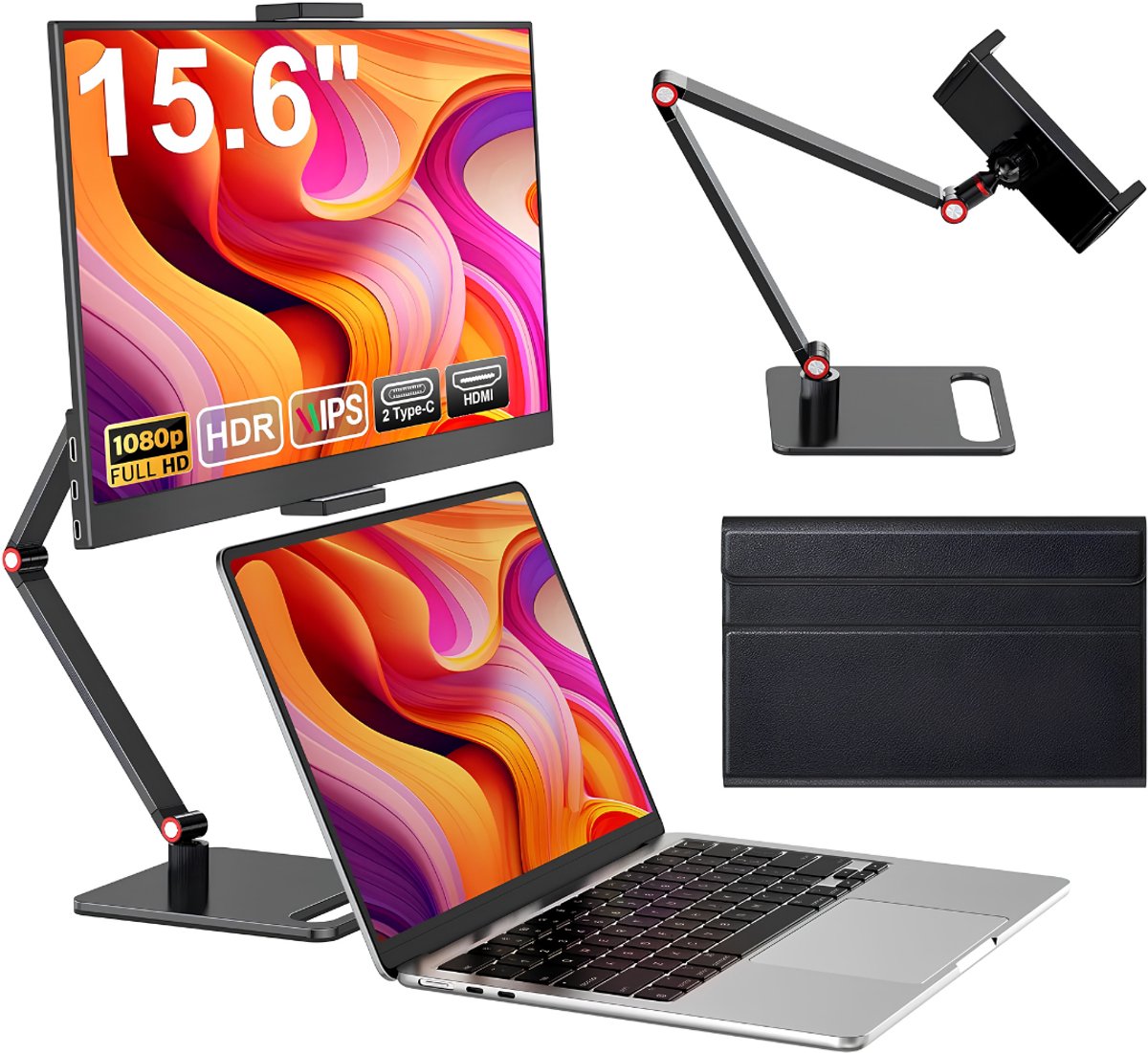 KAD® Portable Monitor - 15.6 Inch - Draagbare Monitor - Draagbaar Scherm - Zwart - 1cm x 36cm x 22cm