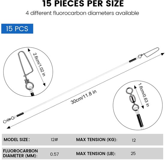 Dailygoods- Fluorocarbon Leiders 15 Stuks - Onderlijn Roofvis - Onderlijn Karper - Transparant - Slijtvast - Sterke Wartel en Snap van Dailygoods — afbeelding 2