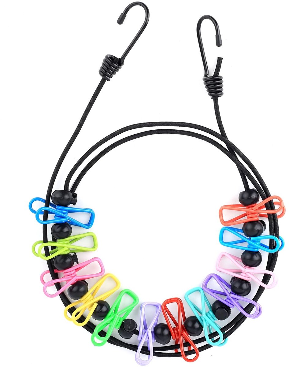 Dailygoods- Waslijn Verstelbaar van 1,8 tot 3 Meter - Draagbare Camping Waslijn - Inklapbare Reiswaslijn - 12 Klemmen - Lichtgewicht en Duurzaam Touw - Kledinglijn