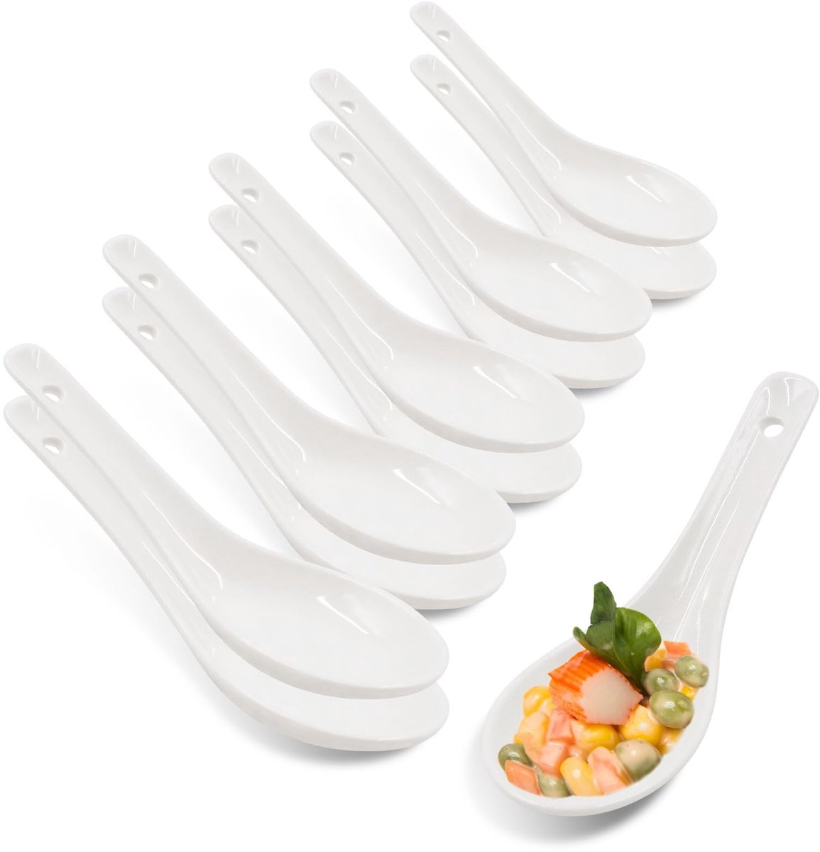 Dailygoods - 10 stuks witte porseleinen soeplepels, keramische lepels, lepels porselein, Chinese soeplepels, Aziatische soeplepels