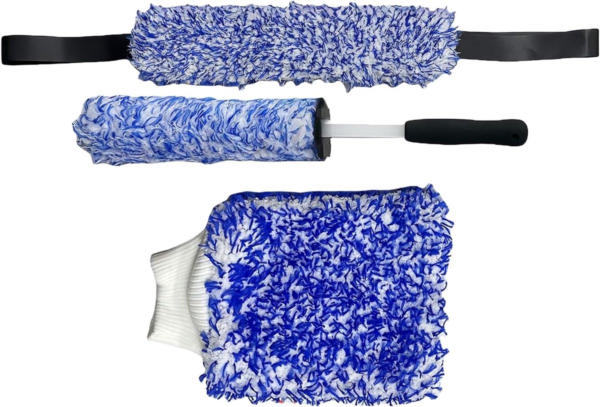 Velgenborstel Set - Reinigingsborstels Auto - Auto Onderhoud - Complete Wielreiniging - 3 Stuks - Blauw