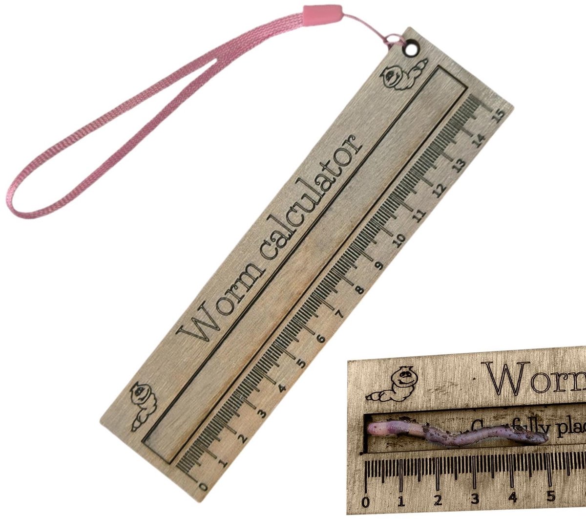 Dailygoods- Wormliniaal Houten - Wormcalculator - Precisie Slakkenmeter - Meetlint - Draagbanddesign - Afmetingen 16 x 4,3 cm - Meetlat