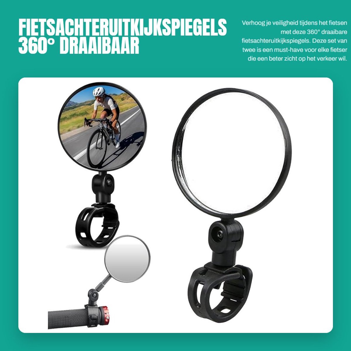 Solidchoice- Fietsspiegel 360° draaibaar - Convexe Spiegels - Fietsaccessoires - Set van 2 - Verstelbaar - Geschikt voor mountainbikes - Fietsaccessoire