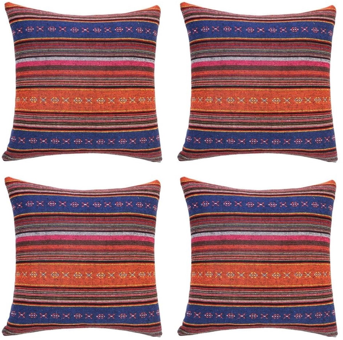 Solidchoice - Set van 4 Kussenslopen met Kleurrijke Strepen 45x45cm