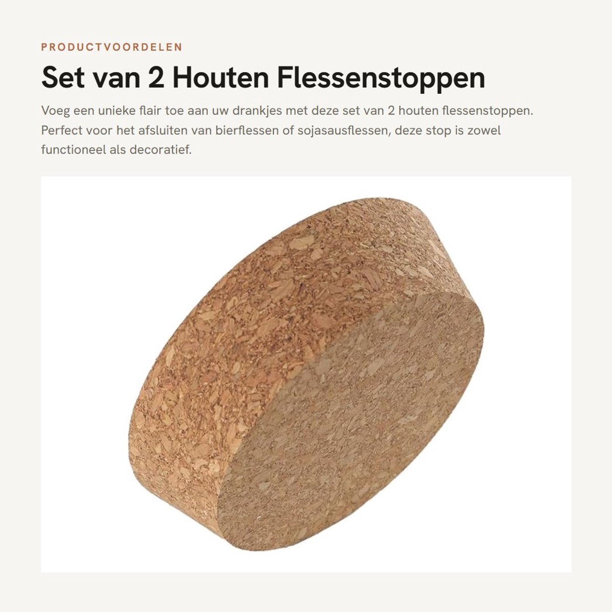Dailygoods- Flessenstoppen 2 stuks - Houten Kurken - Deksels voor Flessen - Taps Toelopende Pluggen - Geschikt voor Bierflessen - Unieke Sfeer toevoeging - Flesdeksels