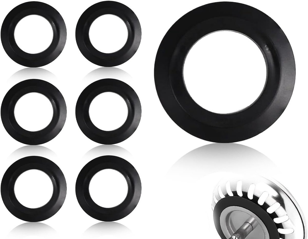 6-delige vervangingsset voor afvoergaten, zwarte PVC afdichtingen voor afvoerpluggen Ø78-83 mm, geschikt voor keukens, gootstenen en badkuipen