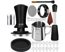 Dailygoods- Koffiestamper 51 mm - 28-Delige Set - Roestvrijstalen Accessoires - Melkkan - Barista Doekje - Puck Screen - Koffieroerder - Espressotamper