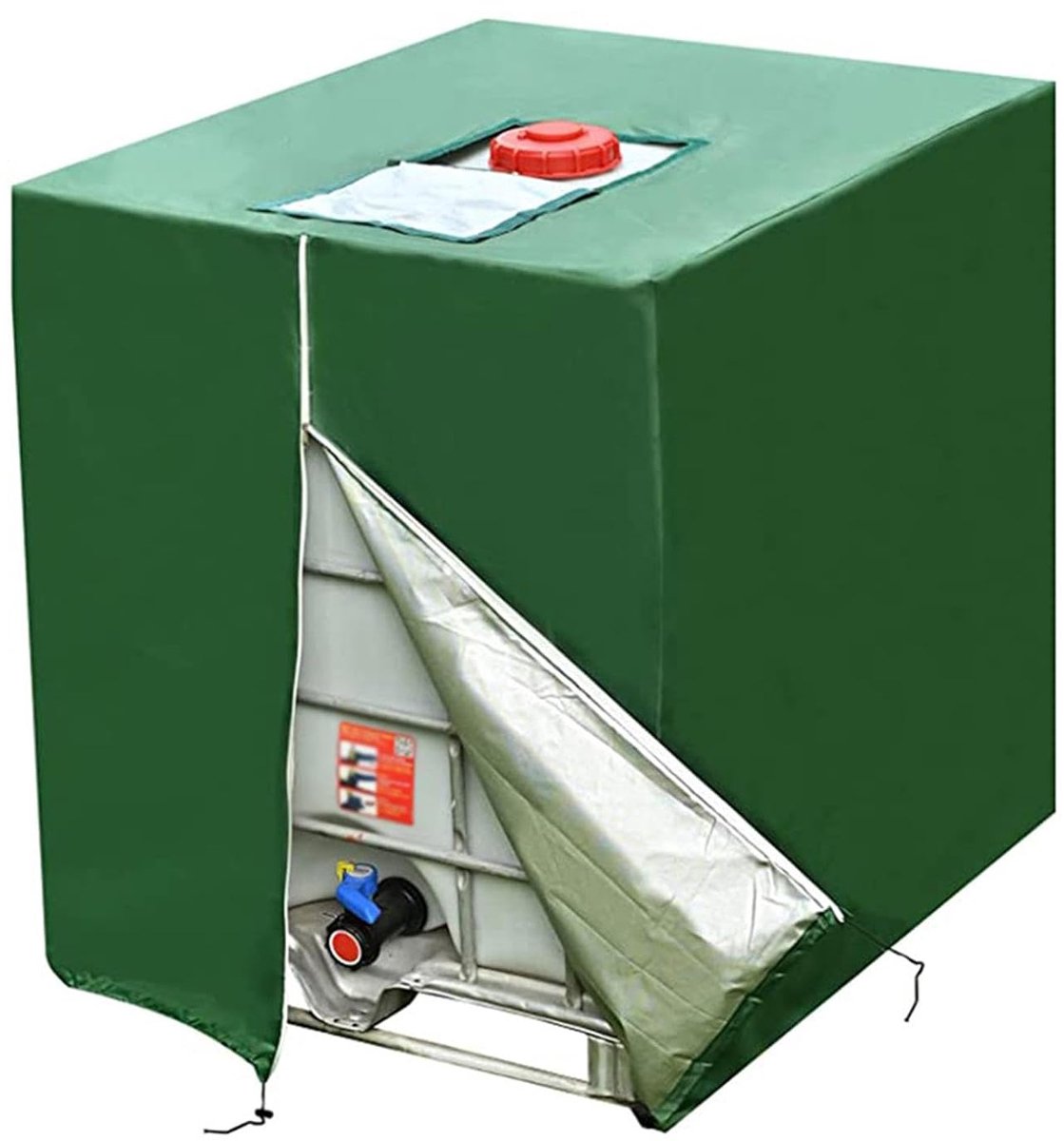LISM-Beschermhoes voor 1000L IBC-tank 120x100x116cm, geschikt voor tankwand, aluminiumfolie, met perforaties, groen