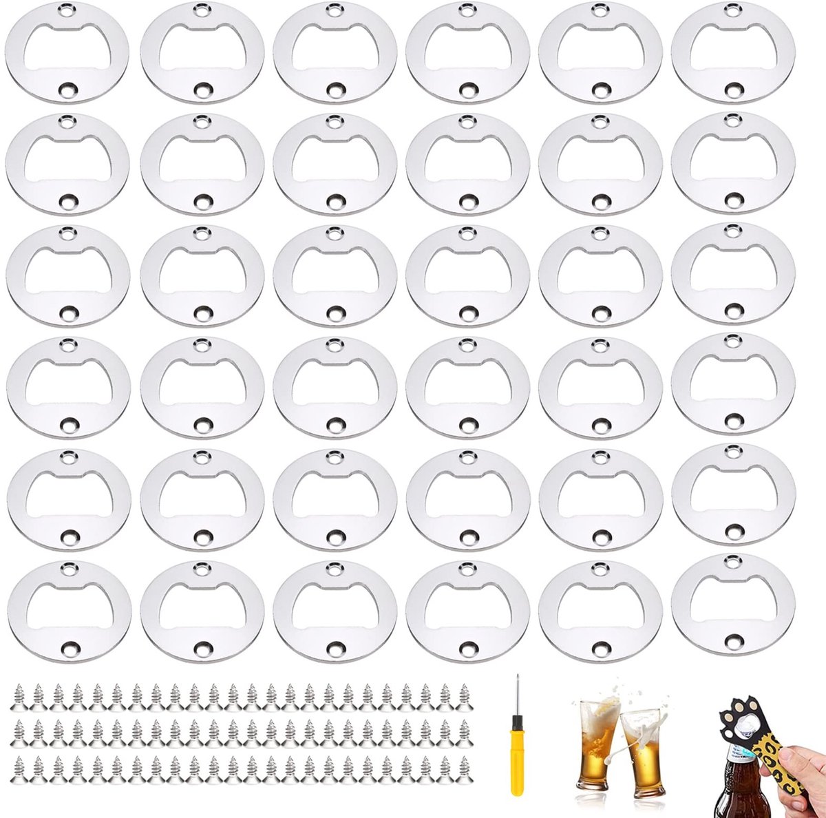 Dailygoods- Flesopener Muur - 40 Stuks - Ronde Bieropener - Hoogwaardige Metaal - Duurzaam - Eenvoudig Vast Te Houden - Niet Roestend - Muurflesopener