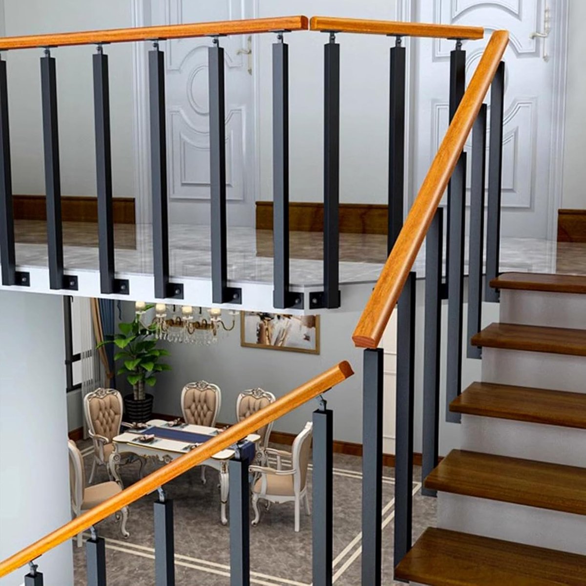 Trapleuning set - Veiligheidsleuning Buiten - Veilig Traplopen - Verstelbare Kolommen - 85cm Hoog - Zwart
