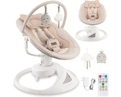MoMi PEARL Elektrische Babyschommel en Wipstoel met Bluetooth, Afstandsbediening en 360° Draaibare Zitting - Beige