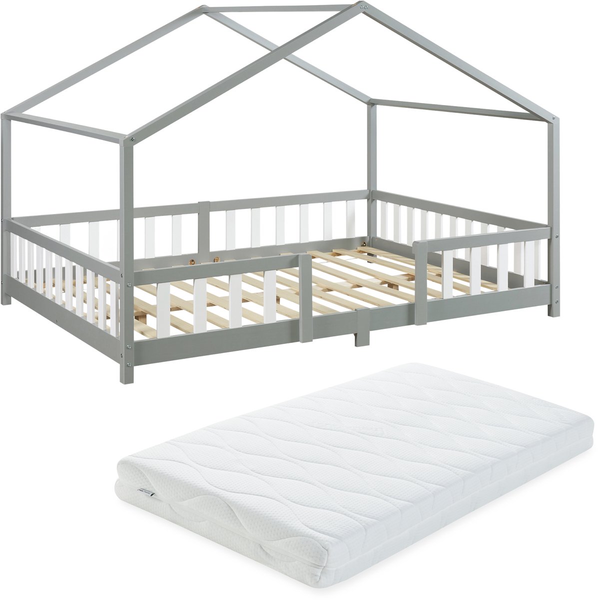 Kinderbed Treviolo met uitvalbeveiliging en matras 120x200 grijs [en.casa]