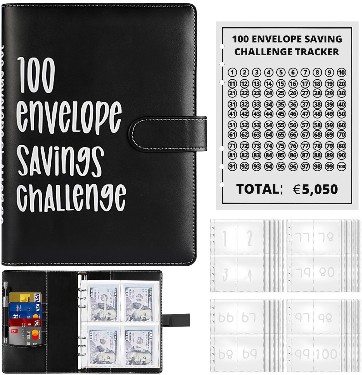 Dailygoods- Spaarmap 100 Enveloppen - Spaarboekje Geld met Doel - Budgetplanner - Geldspaarmap A5 - Financieel Beheer - 5050 EUR Budgetmap - Spaarboek