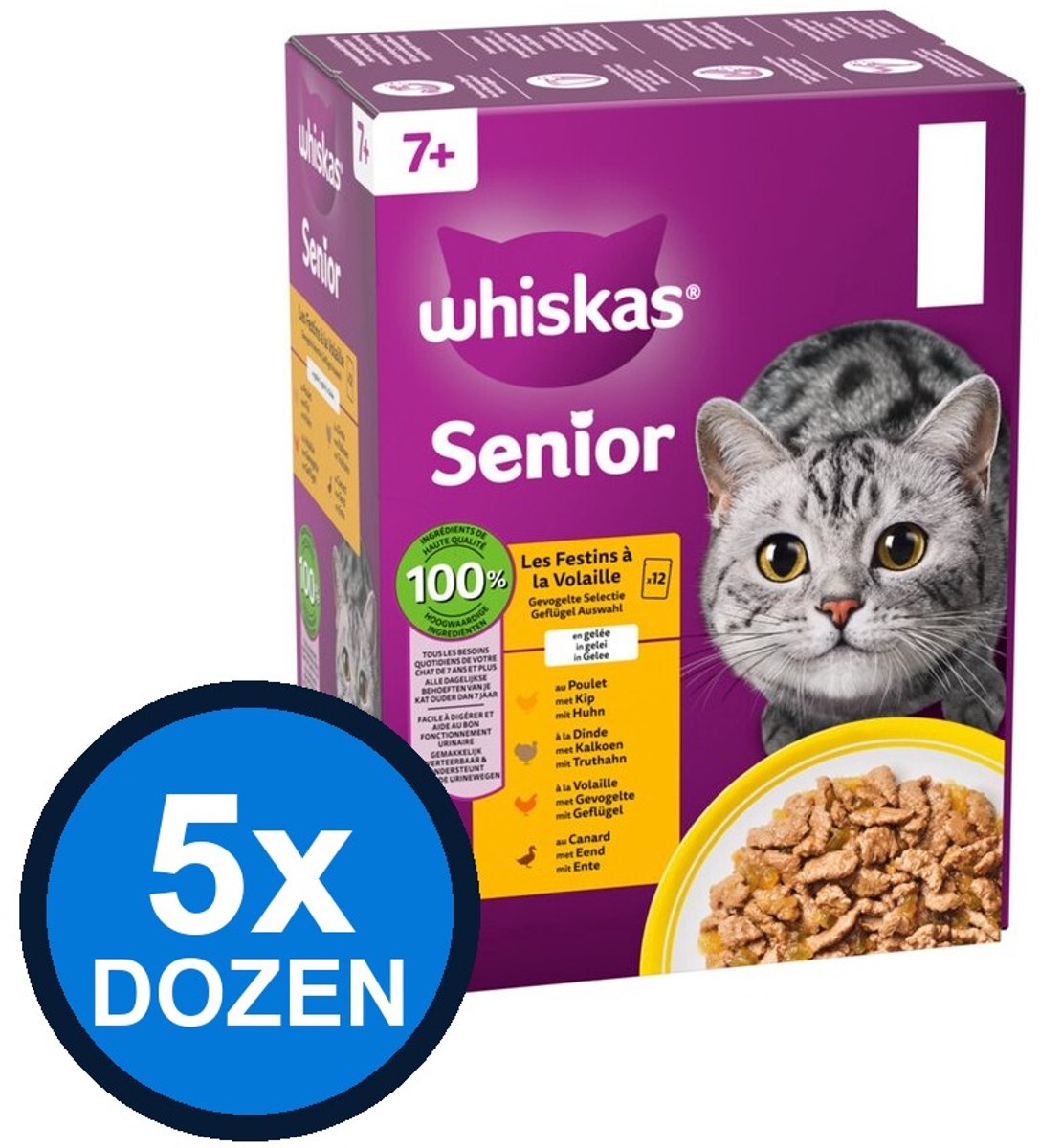 Whiskas Whiskas - 7+ Pouch Senior Gelei Gevogelte Sel Multipack (12x85g) - Kattenvoer Natvoer - 1.02 kg