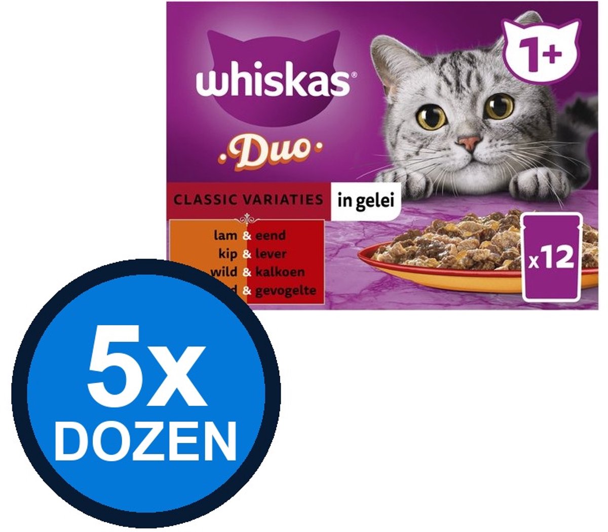 Whiskas Whiskas - 1+ Pouch Adult Gelei Duo Classic Selectie Multipack (12x85g) - Kattenvoer Natvoer - 1.02 kg