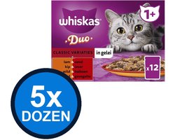 5x Whiskas - 1+ Pouch Adult Gelei Duo Classic Selectie Multipack (12x85g) - Kattenvoer Natvoer - 1.02 kg