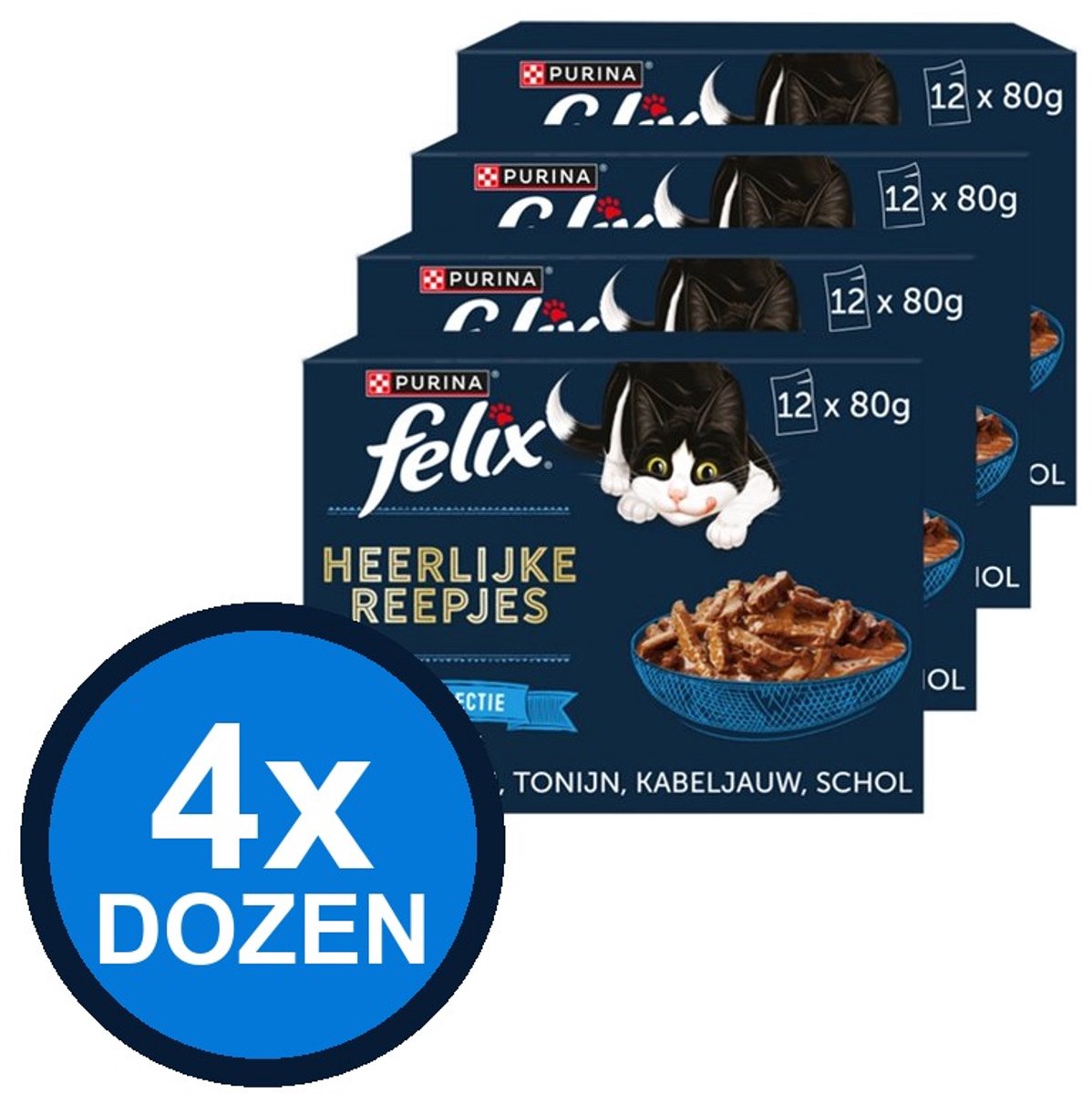 Felix Felix - Heerlijke Reepjes Pouch Jus Vis Selectie Multipack - Kattenvoer Natvoer - 960 g