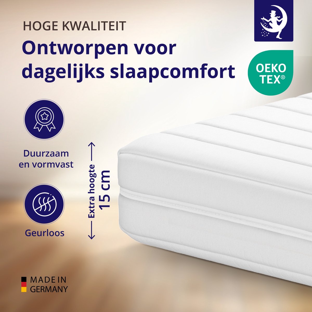 Koudschuim Matras - 180x200 - Hoogte 15 cm - Ademend & hypoallergeen - Gemiddeld
