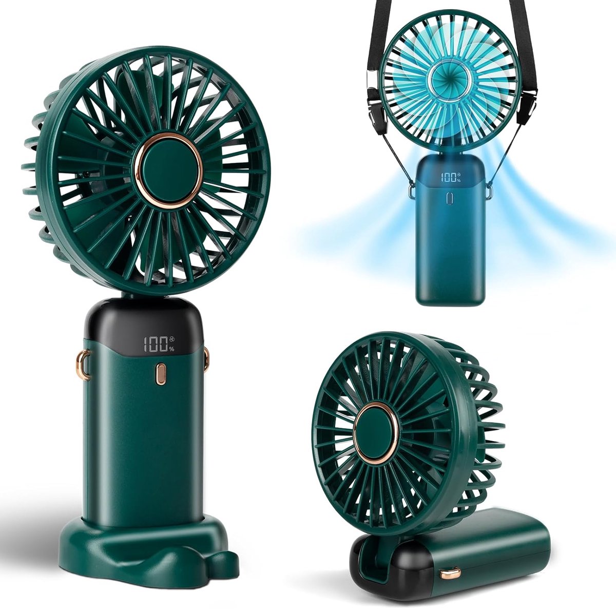 Handventilator - Handventilator oplaadbaar - Mini ventilator oplaadbaar - Aromaventilator met digitaal display - Opvouwbare nekbandventilator18,8*9*4,7 cm - Groen - ABS/PC