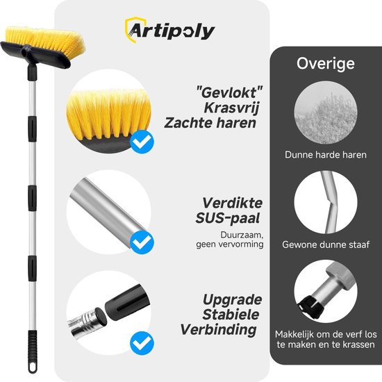 Zachte Autowasborstel met Verlengstok - 25 cm Borstel voor Campers, Boten en Wagen met 151 cm Verlengstuk — afbeelding 3