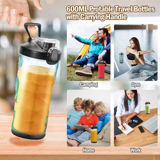 Draagbare Mixer - Smoothie Maker - Gezonde Drankjes Maken - 6 RVS Messen - 600 ml - Zwart — afbeelding 4