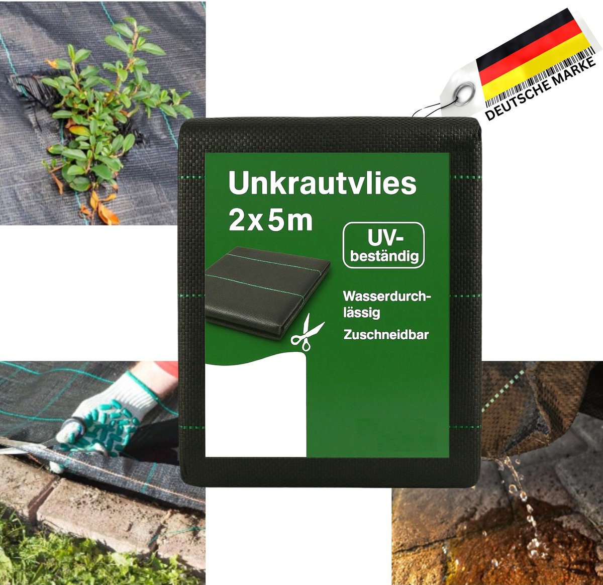 FAMEX Onkruidvlies 2 x 5 m, 100 g/m² Tuinvlies, UV-bestendig, waterdoorlatend & scheurvast, Anti-worteldoek voor tuin, paden, grind & verhoogde bedden