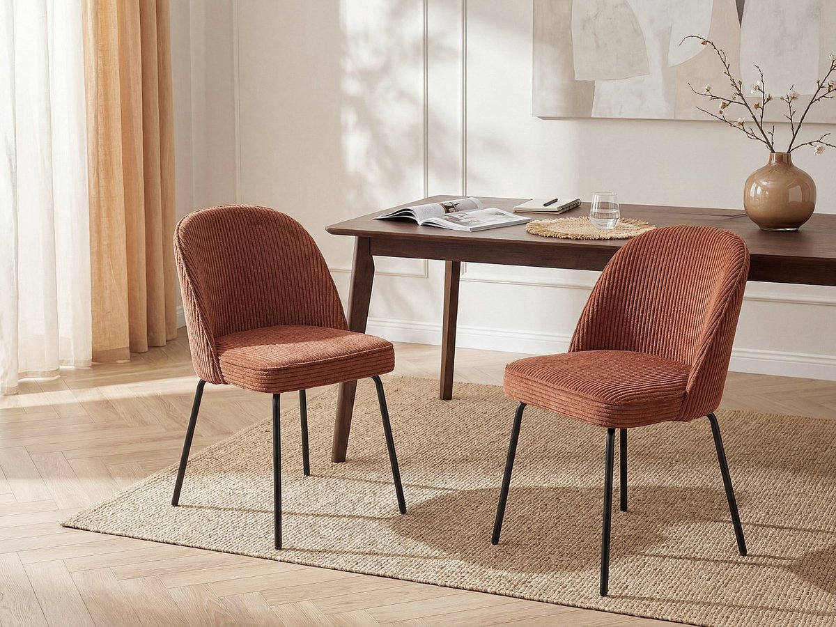 Vente-unique Set van 2 stoelen van ribfluweel en zwart metaal - Terracotta - ALPALI