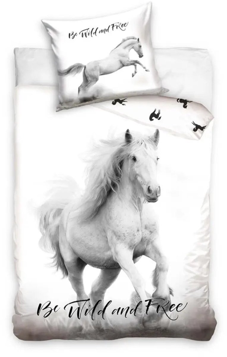 Dekbedovertrek wit paard 140 x 200 cm 70 x 90 cm - Katoen