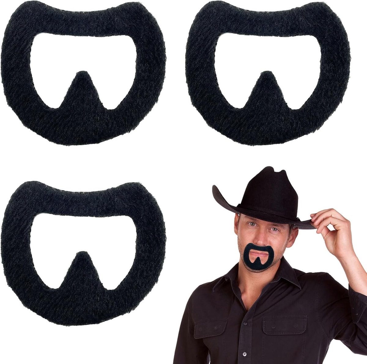 Set van 3 Zelfklevende Neppartij Baarden voor Halloween en Cosplay - Realistische Snor en Accessoires voor Feestjes