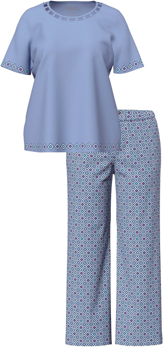 Ulla Popken Dames - Pyjama uitgesneden rand ronde hals korte mouw - Duifblauw - Maat 46+