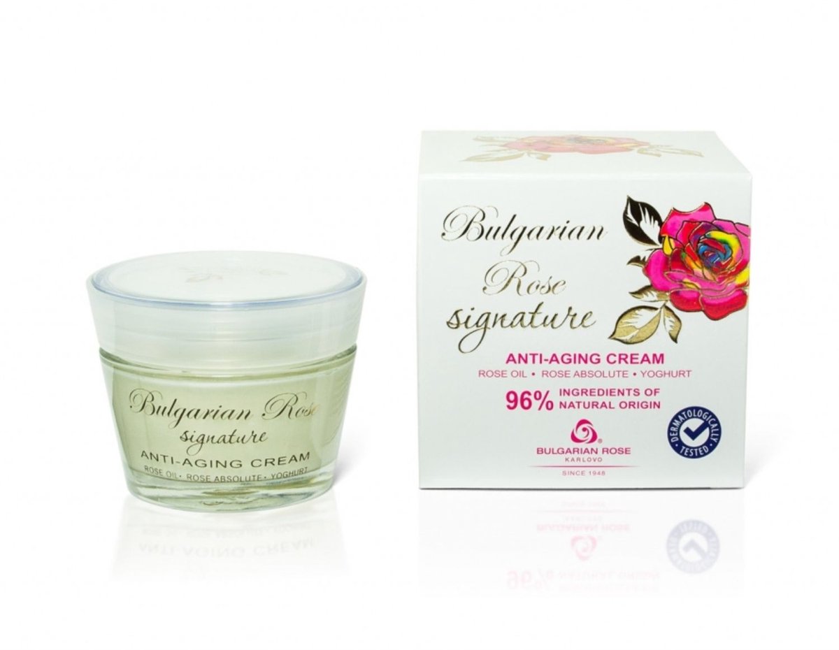 Anti-aging cream Signature | 50 ml | Intens voedende anti-aging gezichtscrème met arganolie, squalane en 100% natuurlijke Bulgaarse rozenolie en rozenwater