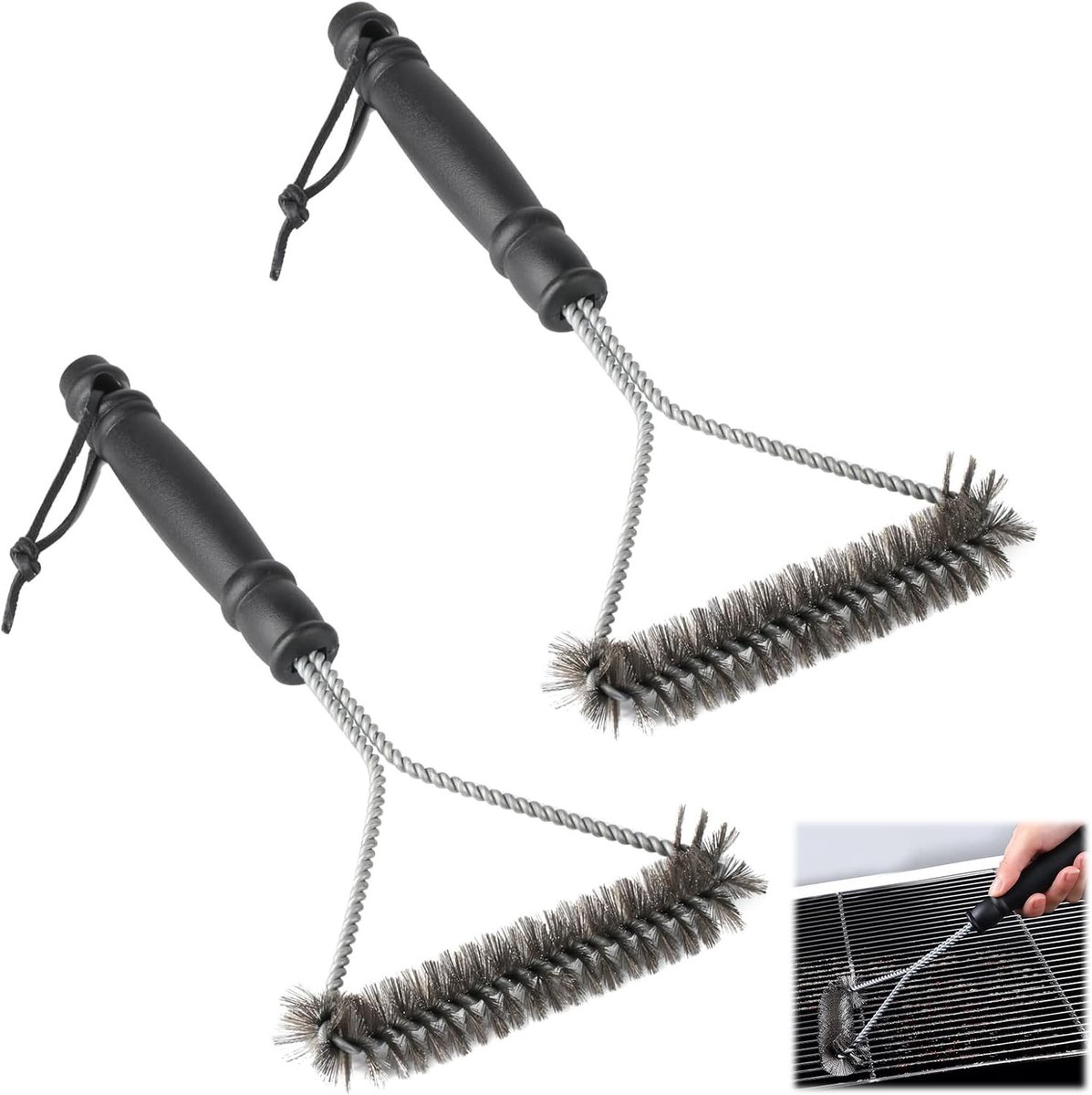 BBQ Reinigingsborstel Set - Roestvrij staal - Ergonomische Handgreep - Driehoekige Borstelclusters - Voor Alle Grilltypen