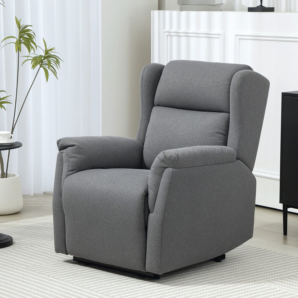 OKWISH Relaxfauteuil 80 x 94 x 101 cm - Handmatig Verstelbare Rugleuning Tot 160° Met Uitschuifbare Voetensteun - Woonkamer - Stof - Donkergrijs