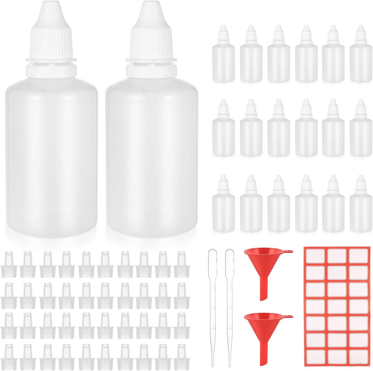 Druppelflessen - Plastic - Lekvrij Ontwerp - Inclusief Trechter en Pipet - Voor Diverse Vloeistoffen