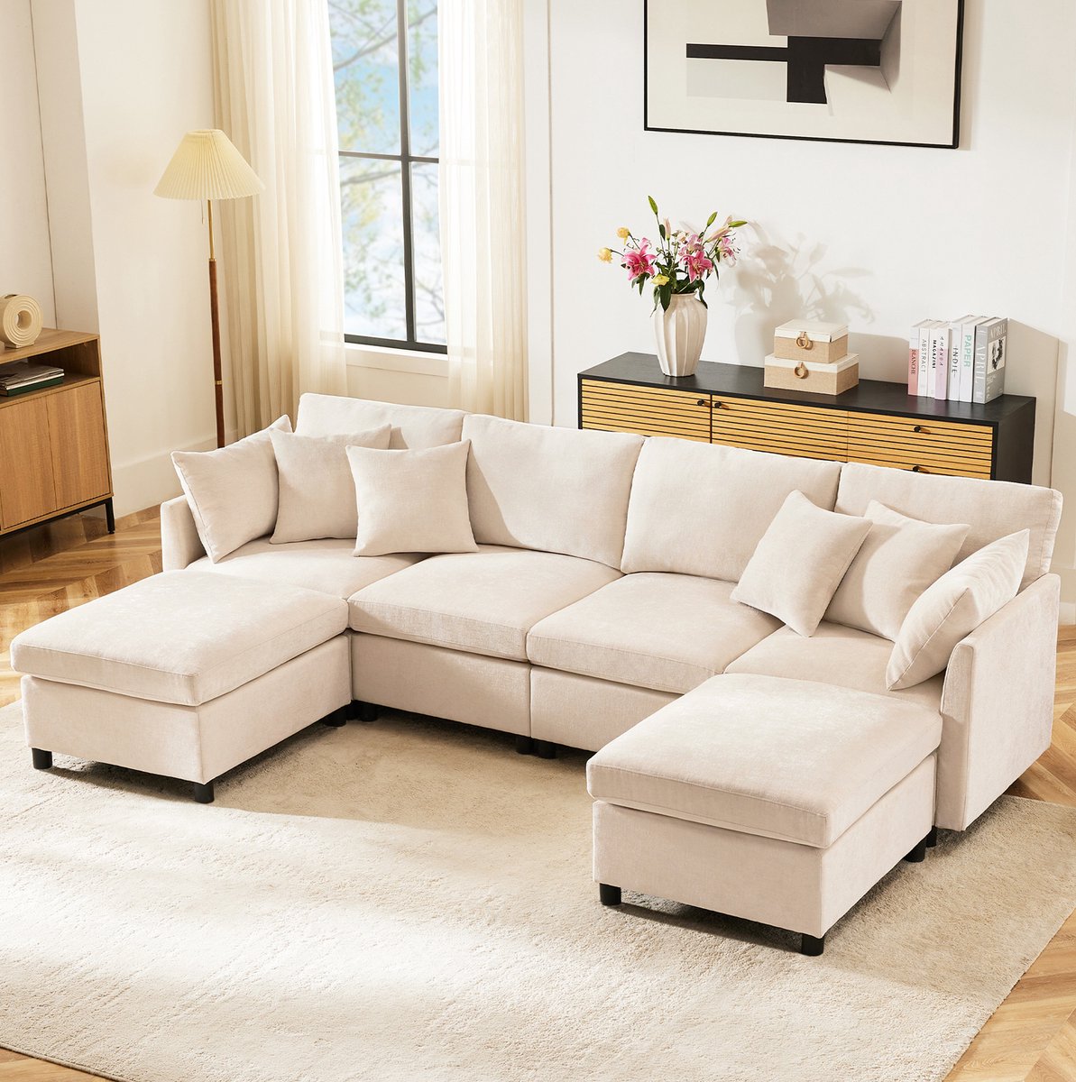 DESMIU U-Bank 278 x 161 cm - Modulair Om Te Bouwen Naar U-Vorm Of L-Vorm Met 2 Hockers En