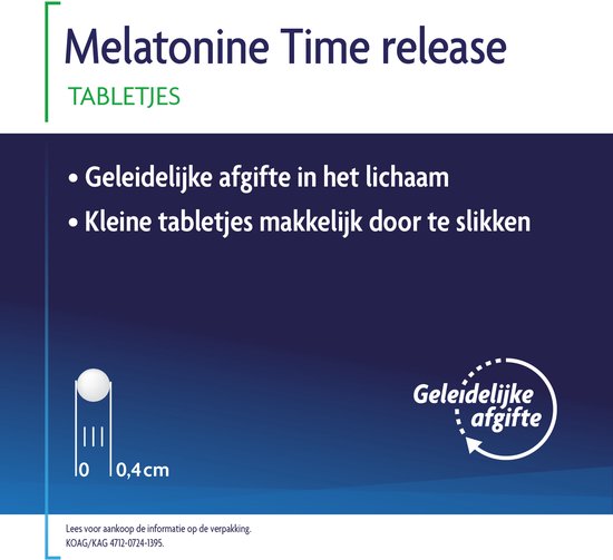 Shiepz Melatonine Time release: geleidelijke afgifte in het lichaam, kleine tabletjes 0,4 cm makkelijk door te slikken.