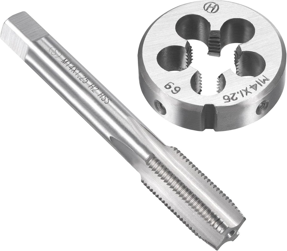 M14 x 1.25mm Tap en Die Set voor Schroefdraad Reparatie, Inclusief Rond Draaidie en Gereedschap voor Schroeven en Bouten