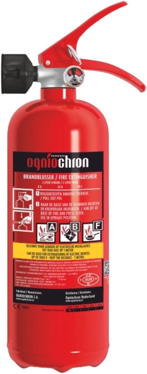 Thijox - ABF Vetbrandblusser 2 liter - Schuimblusser voor Keuken, Camping, Tuin - Veilig voor Elektrische Apparatuur - Weinig Nevenschade - Speciale S