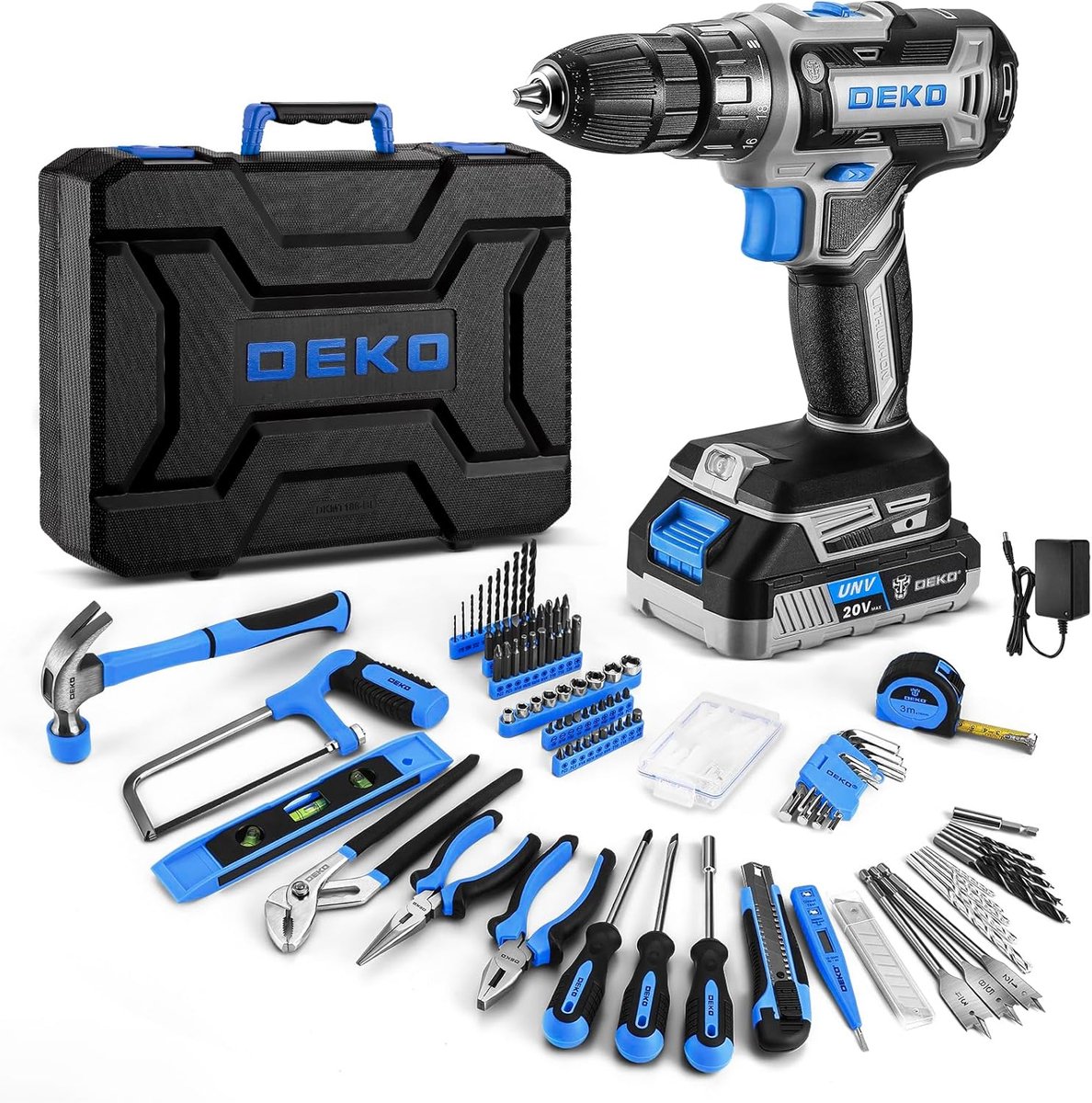SnelShoppen - Complete Gereedschapskoffer met Elektrische Schroefmachine/Boormachine 20V, 186 Delige Set, Professionele DIY Toolbox voor Tuin en Kanto
