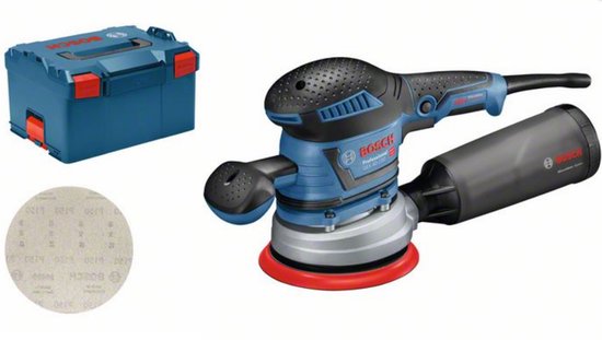 Bosch Professional excenterschuurmachine, blauw en zwart, met stofzuiger en koffer