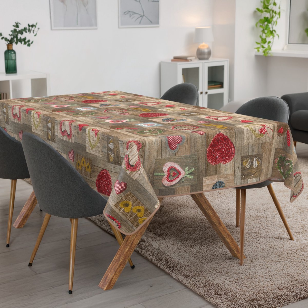 ANRO Tafelkleed Harten Bruin 160x120cm Met sierband Afwasbaar Waterafstotend Binnen & Buiten