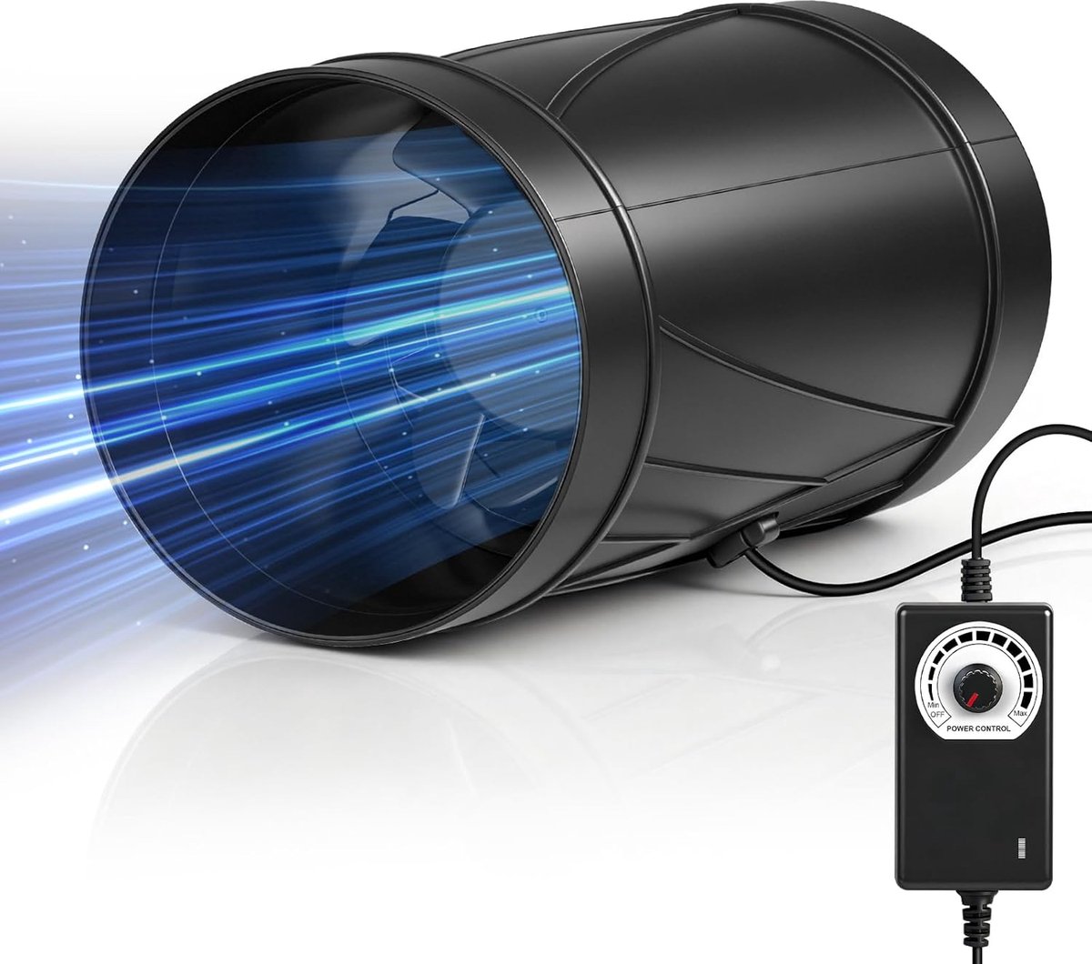 SnelShoppen - Verstelbare Buisventilator 100 mm, 222 m³/h, Inline met Snelheidsregelaar, EC Motor, EU Stekker, 3 m Kabel, 4500 RPM voor Kweekkasten, B