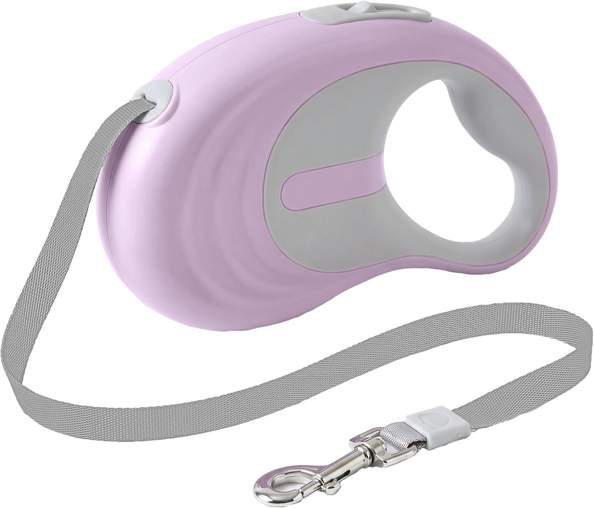 Thijox - Uittrekbare hondenriem 5m, telescopische hondenlijn tot 15 kg, antislip handgreep, klittenvrij, veilig klik- en pauzemechanisme, paars, voor