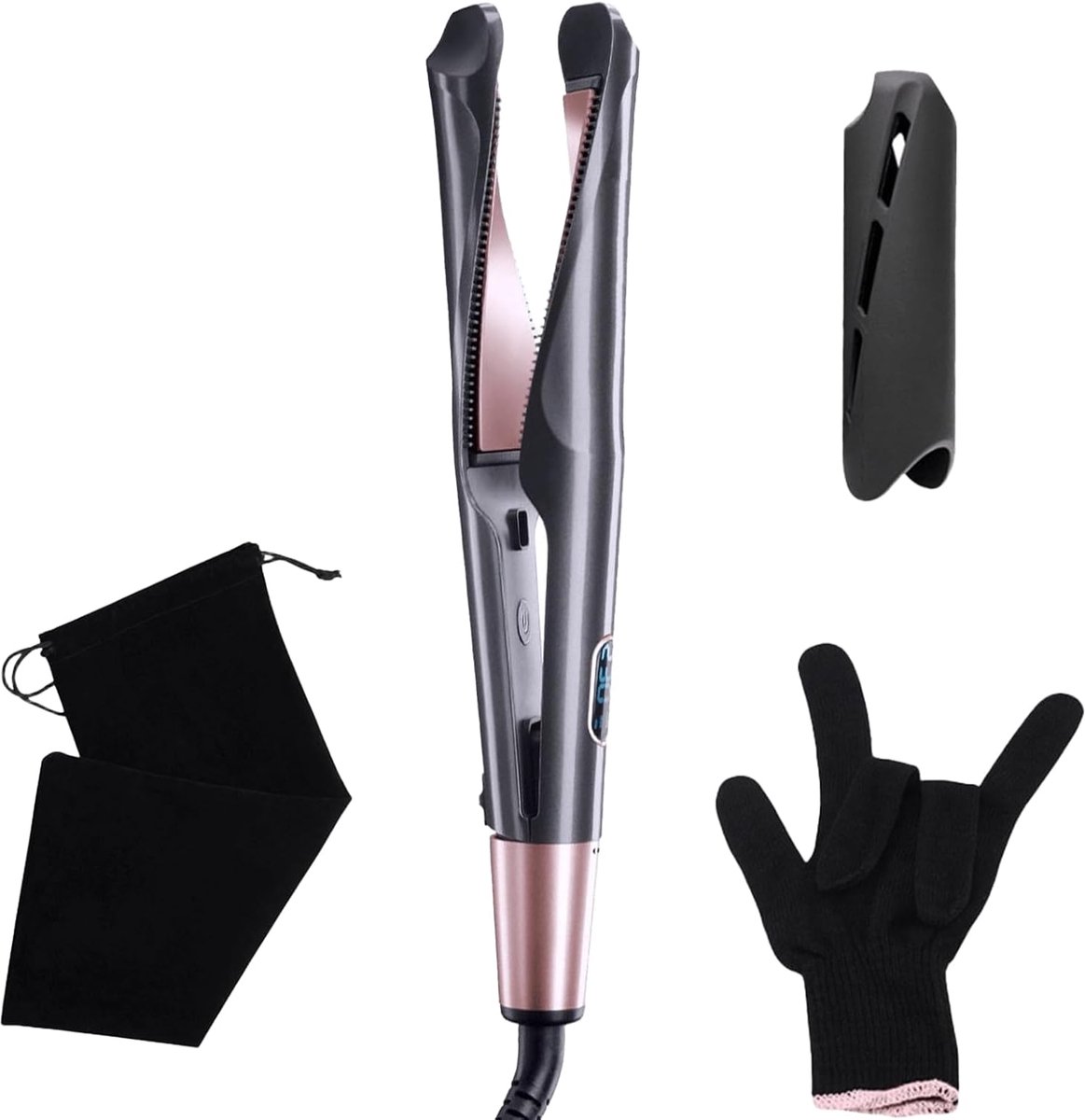 SnelShoppen - 2-in-1 Stijltang en Krultang met LCD-Temperatuurdisplay | 10 Niveaus (140-230 °C) | Drijvende 3D-Platen | 360° Knoopvrije Kabel | Opberg