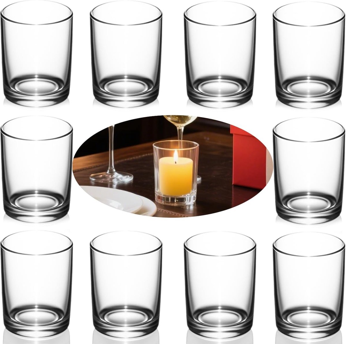 Thijox - Theelichtglazen 10 stuks - Transparante Kaarsenhouder Glas Ø4,5 cm x H6 cm - Windlicht voor Bruiloften, Feesten, Kerstdecoratie en Tafeldecor